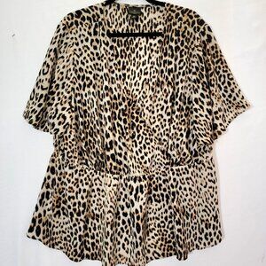 Worthington Women Womens Babydoll Tunic Sz 3X Short Sleeve Cheetah Print